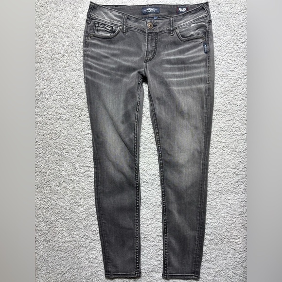 Silver Jeans Womens 32 Suki Mid Rise Skinny Black Fluid Denim Big Stitch Pockets - Picture 1 of 6